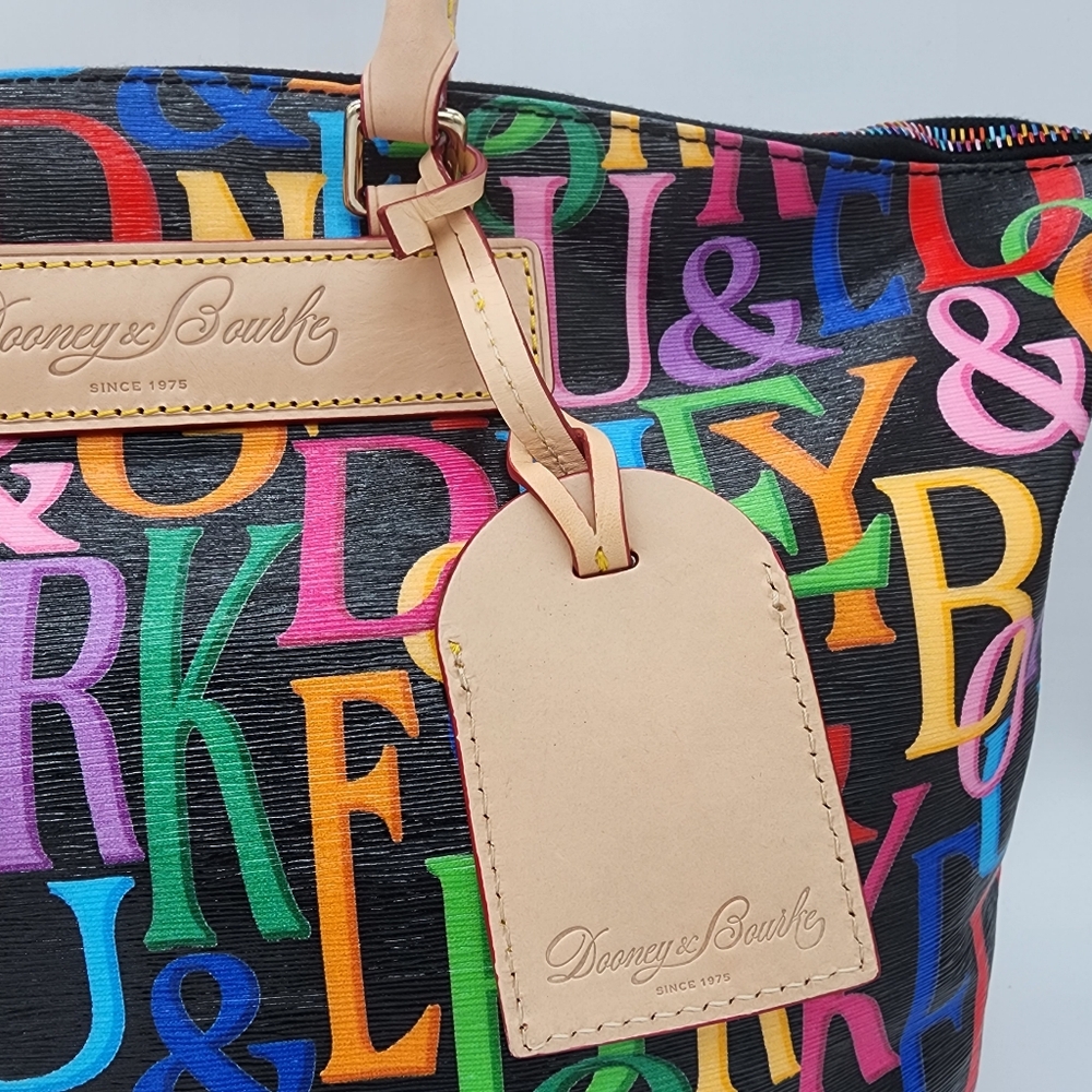 Dooney & Bourke Retro Grafica Vanessa Florentine Vacchetta Leather Tote Shoulder - Picture 3 of 16
